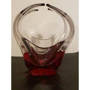 Vintage Red Cased Glass Chalet Mid Century Heavy Basket